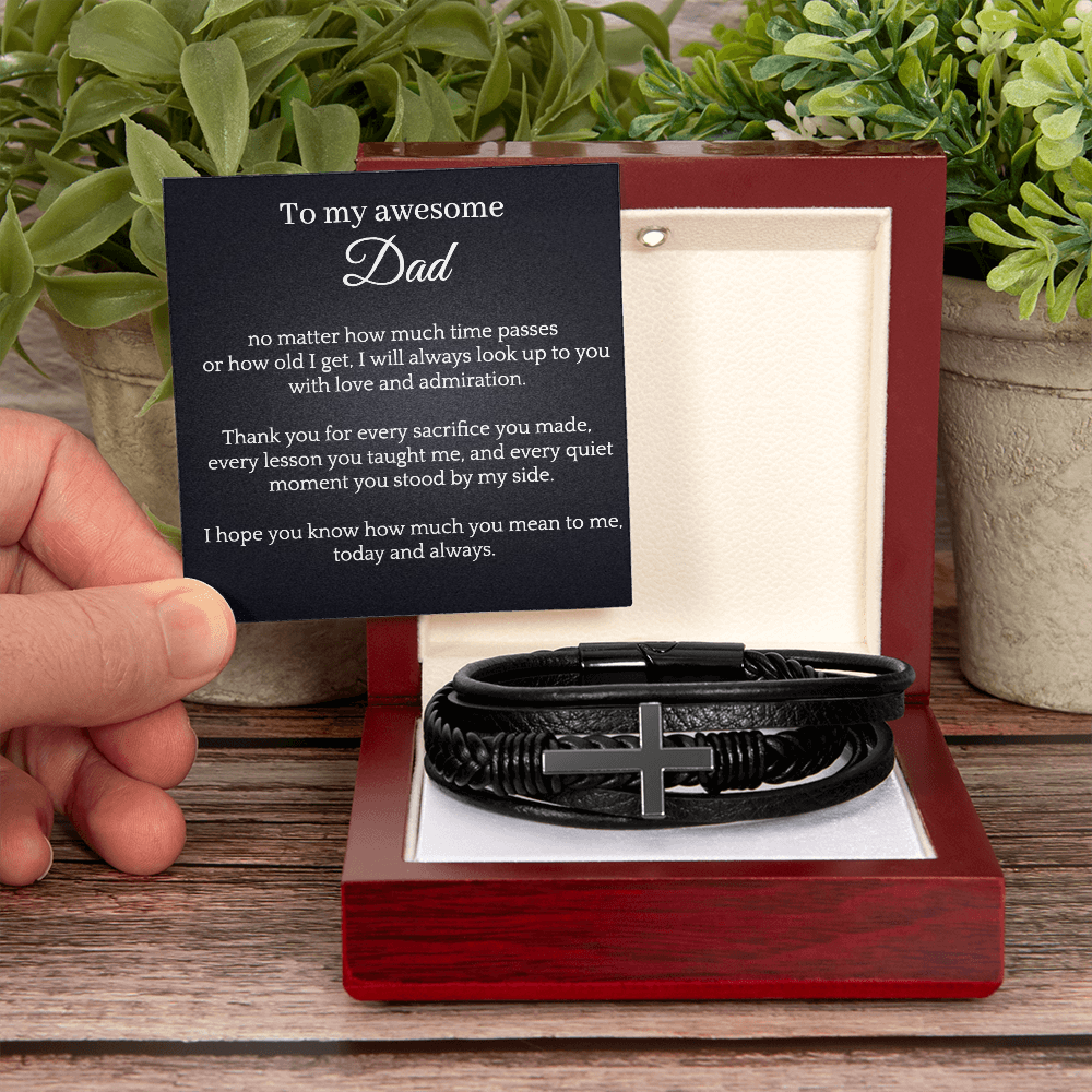 Cross Leather Bracelet - My awesome Dad