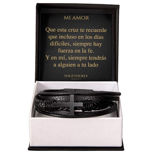 Pulsera de Cuero Cruzada -  Mi Amor