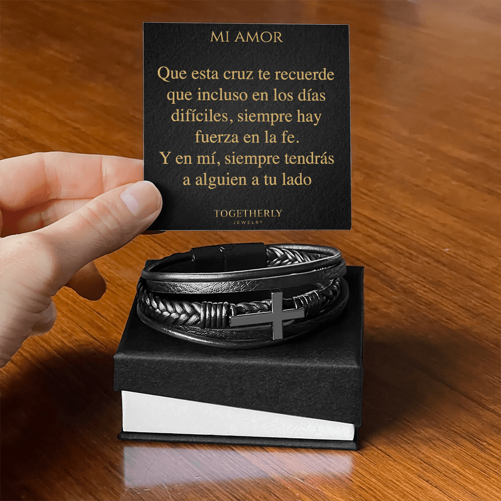 Pulsera de Cuero Cruzada -  Mi Amor