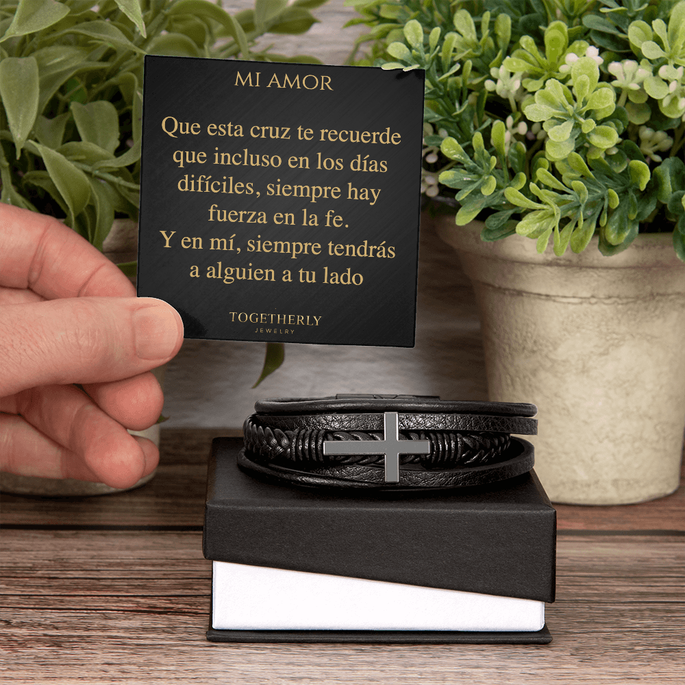 Pulsera de Cuero Cruzada -  Mi Amor