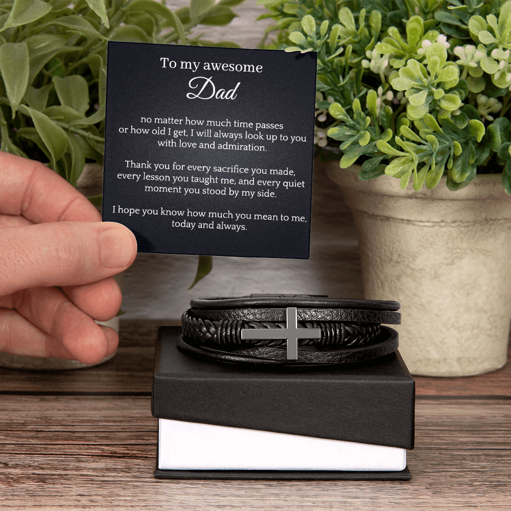Cross Leather Bracelet - My awesome Dad
