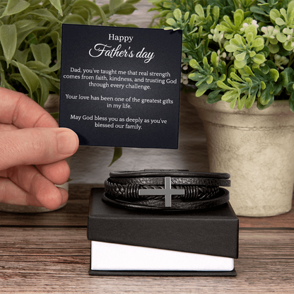 Cross Leather Bracelet - Happy Father's day