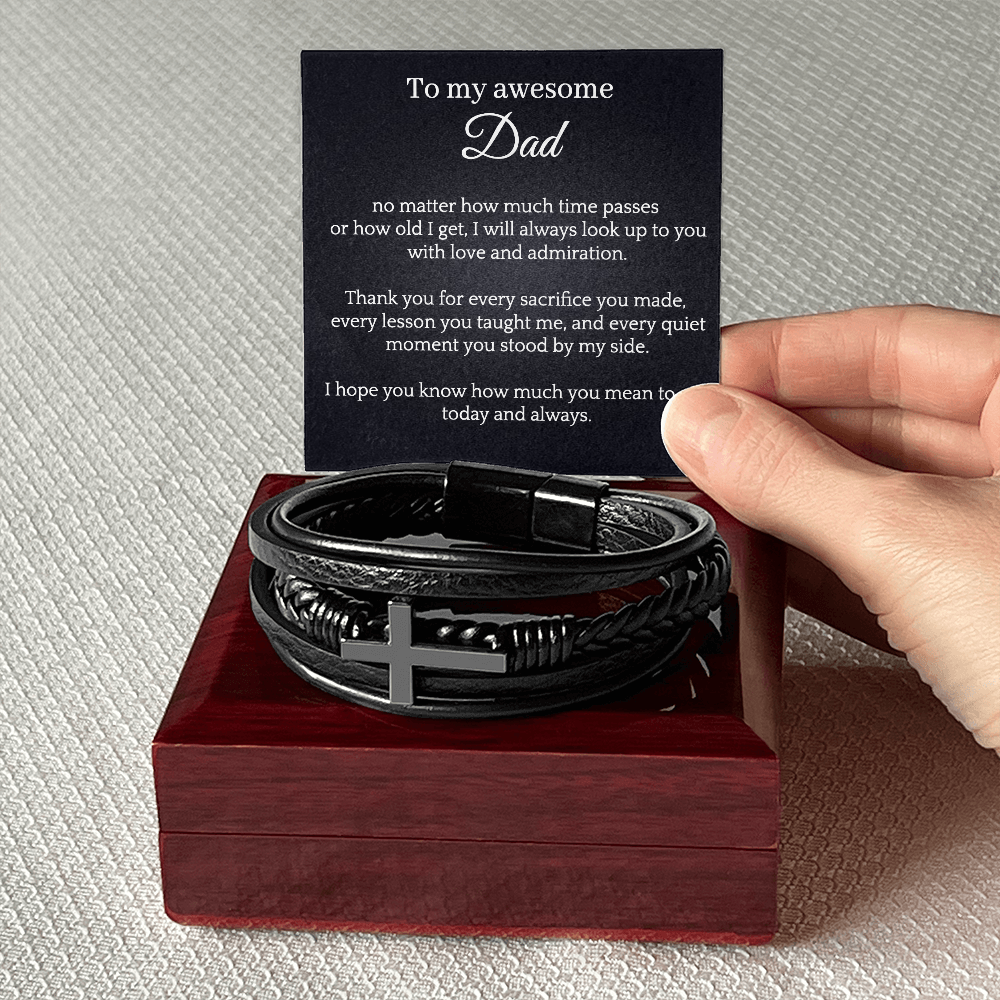 Cross Leather Bracelet - My awesome Dad