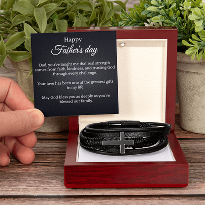 Cross Leather Bracelet - Happy Father's day